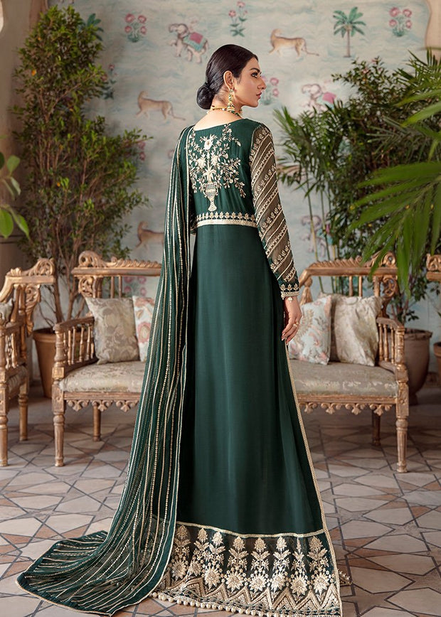 Long Crinkle Chiffon Maxi in Bottle Green Color Backside Look