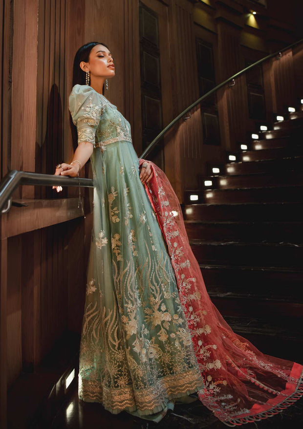 Long Frock Dress Pakistani in Pastle Green Shade Lattest