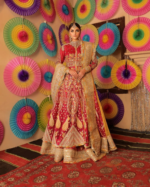 Long Jacket Lehenga Pink Pakistani Bridal Dress