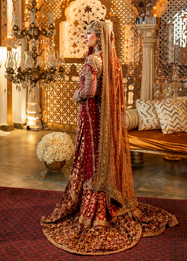 Long Kameez Lehenga Golden Work Pakistani Wedding Dress