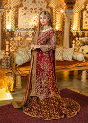 Long Kameez Lehenga Golden Work Pakistani Wedding Dresses