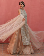 Long Kameez and Silk Lehenga Pakistani Wedding Dress