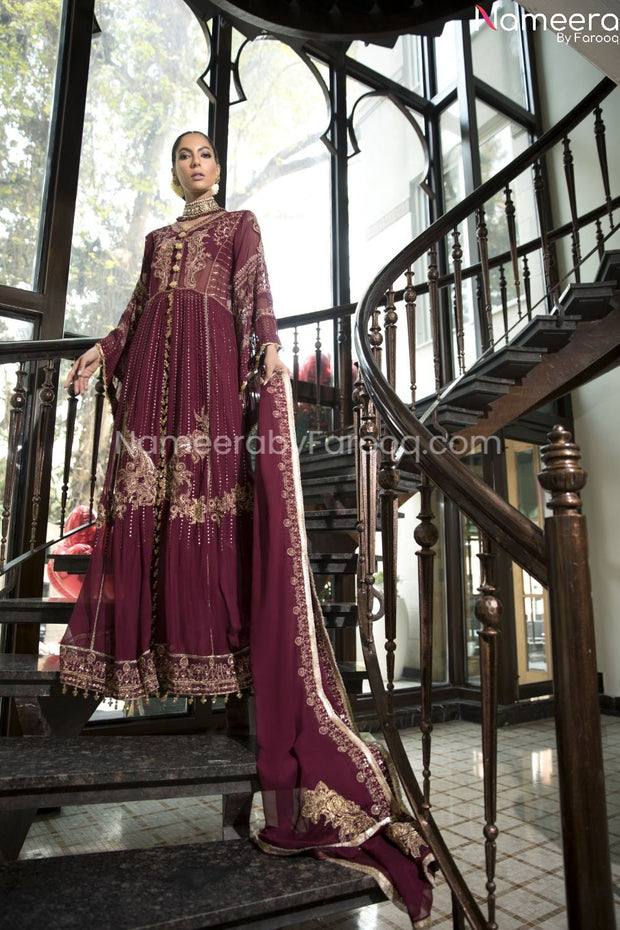 Long Maroon Maxi Dress for Girls with Embroidery #PR282
