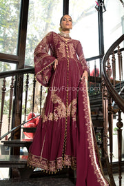 Long Maroon Maxi Dress for Girls with Embroidery #PR282