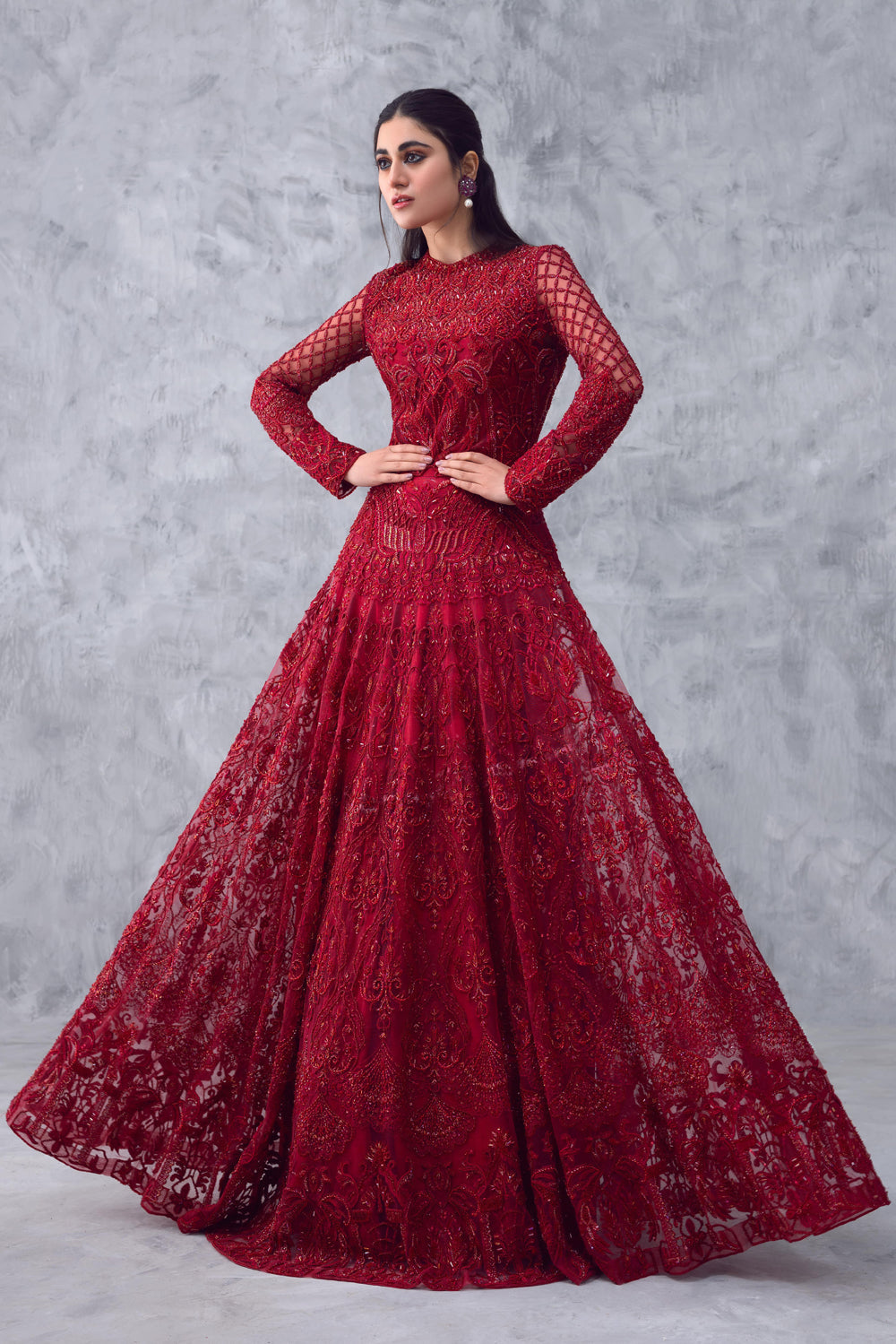 Long Maxi Bridal Maroon Lehenga for Indian Bridal Wear