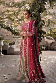 Long Open Shirt with Tissue Lehnga in Red Color 