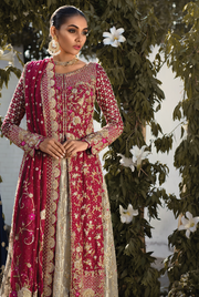 Long Open Shirt with Tissue Lehnga in Red Color 