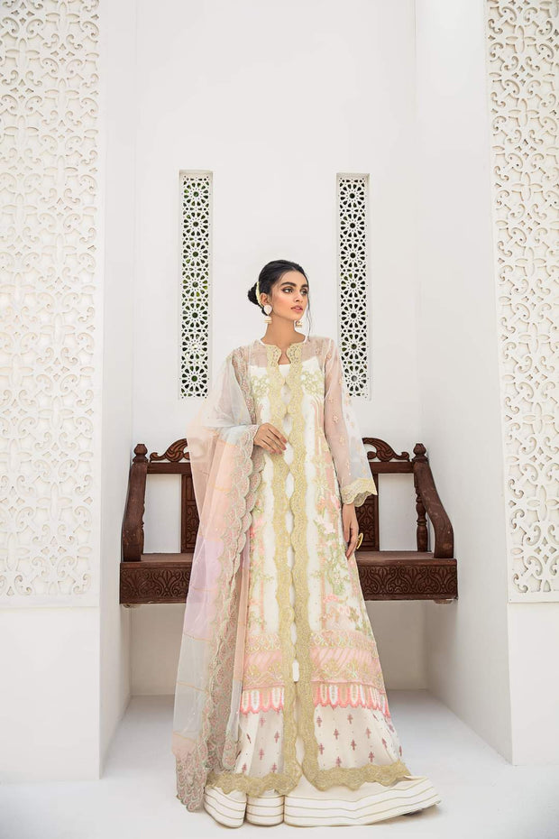 Long Organza Frock in White Color
