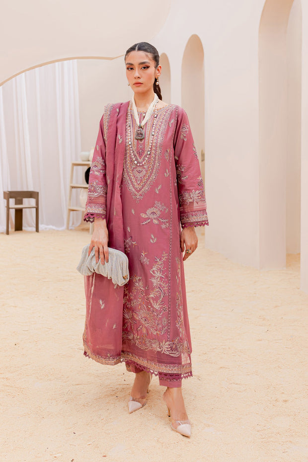 Long Paneled Tea Pink Embroidered kameez Trousers Pakistani Party Wear