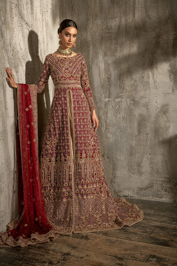 Long Tail Pakistani Maxi in Red Color for Bride