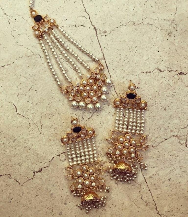 Long Earrings Set with Jhumar for Asian Bride Nameera by Farooq