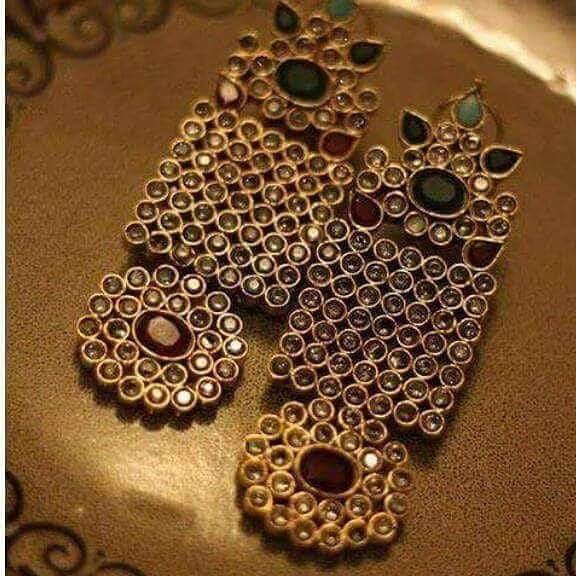 Long Kundan Earrings With Multi Stones