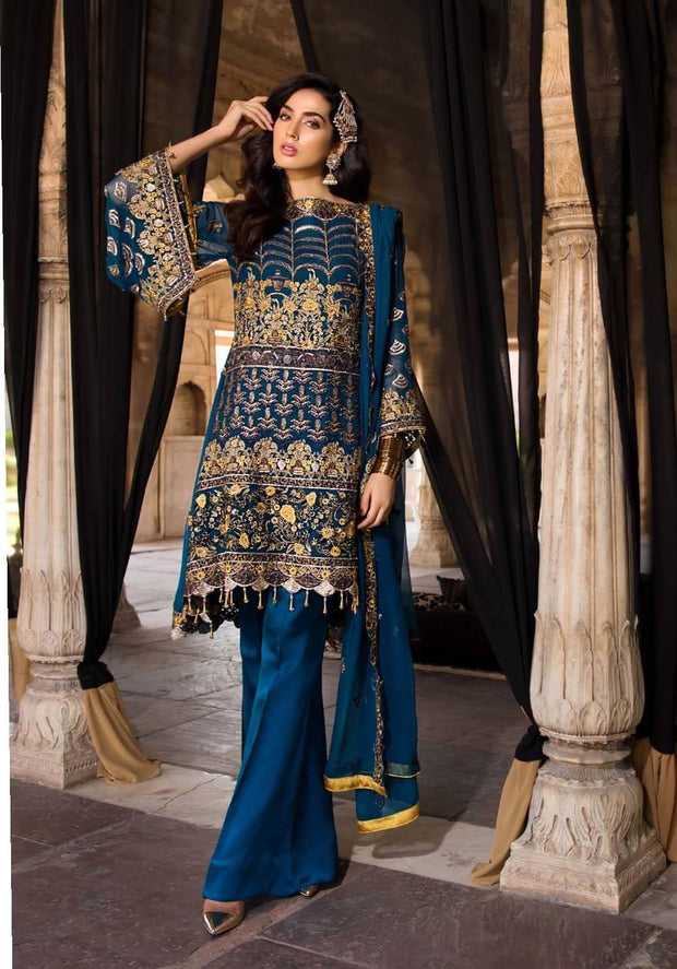 Luxe Touch Pakistani Royal Blue Chiffon Color Festive Wear 2019