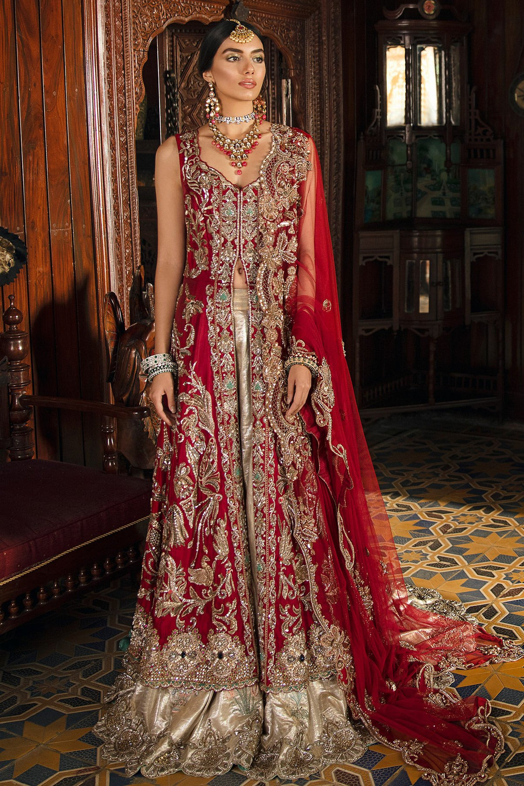 Luxury Pakistani Bridal Lehnga in Red Color