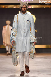Luxury Pakistani Groom Sherwani in Sky Blue Color Front Look