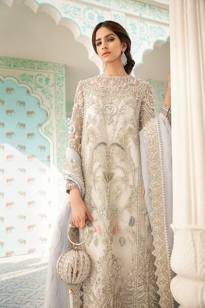 Luxury Party Wear in Ivory Color Close Up