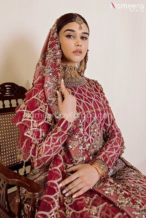 Luxury Red Lehenga Bridal for Wedding Online Neckline Embroidery
