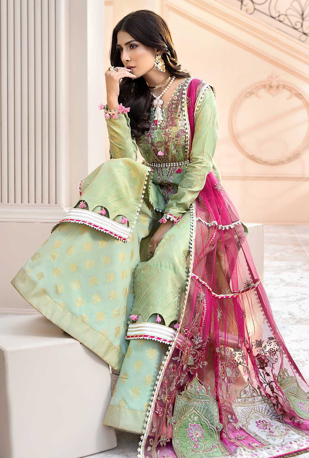 Luxury Lawn Wear 2020 in Green Color Close Up