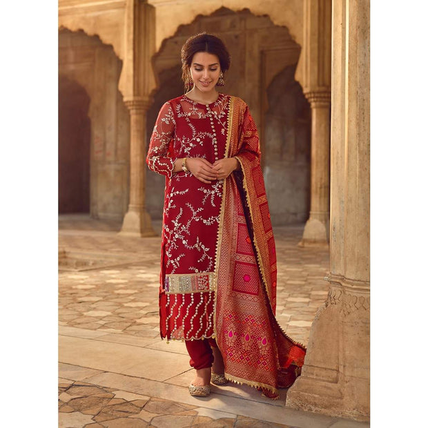 Pakistani cultural dress of deep red colour