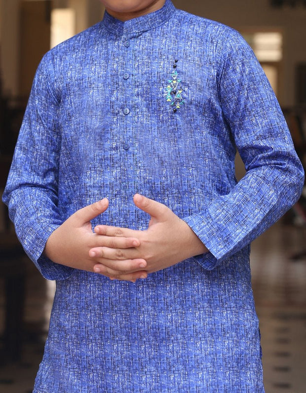 Pakistani machine embroidered kurta in electric blue color # K2307