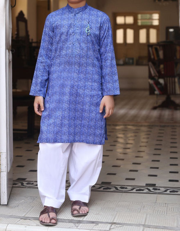 Pakistani machine embroidered kurta in electric blue color