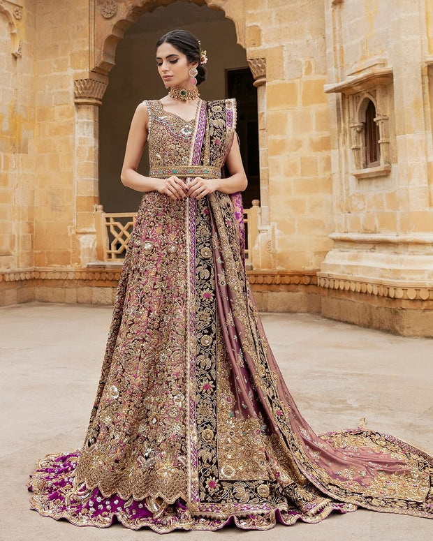 Magenta Bridal Lehenga with Kameez and Dupatta Dress