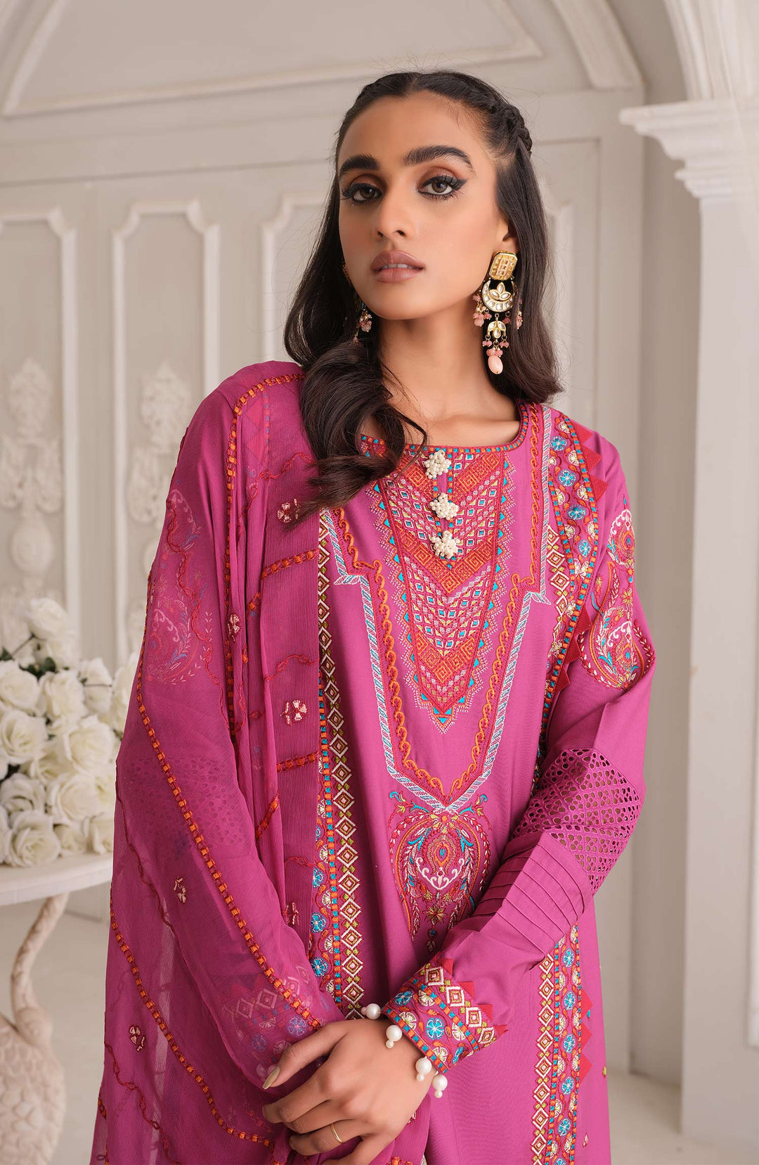 Magenta Colored Lawn Salwar Kameez Pakistani Eid Dress Online