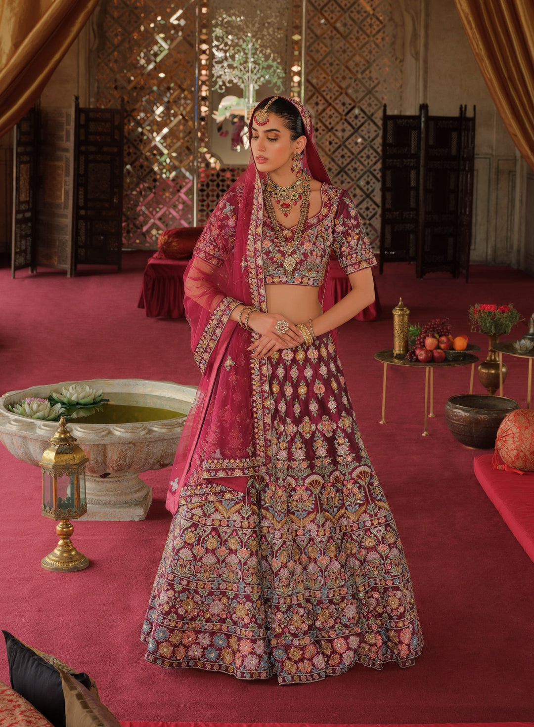 Elegant Magenta Pakistani Bridal Lehenga Choli Dress