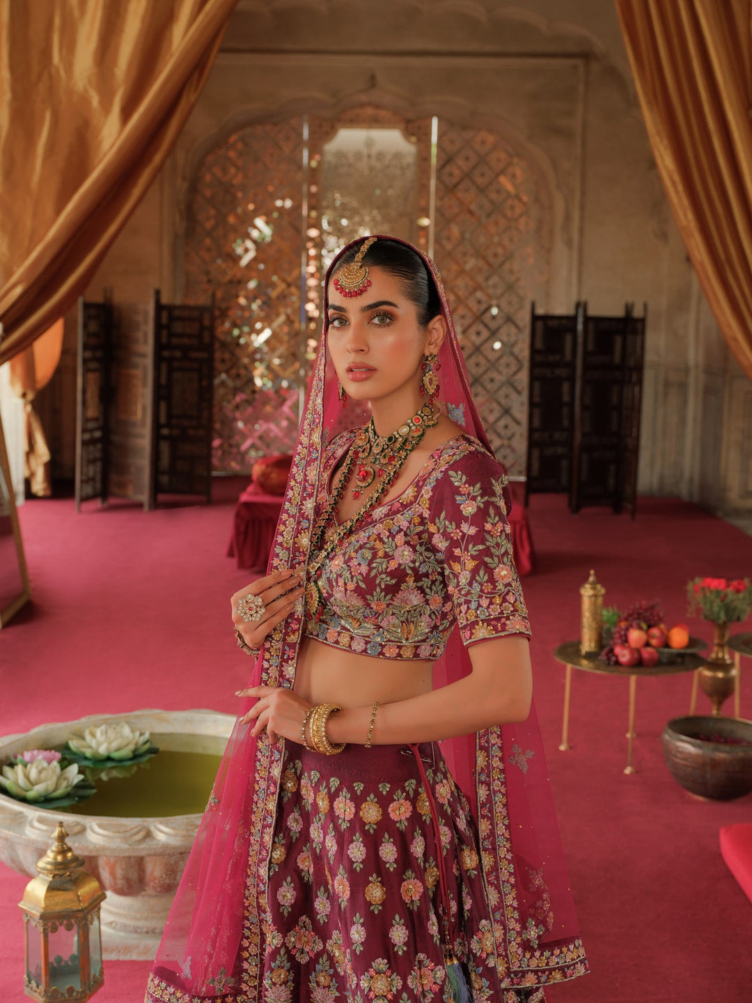 Elegant Magenta Pakistani Bridal Lehenga Choli Dress
