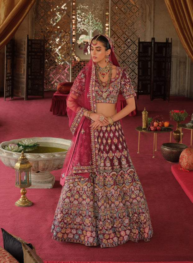 Magenta Lehenga Choli Dupatta Pakistani Bridal Dress