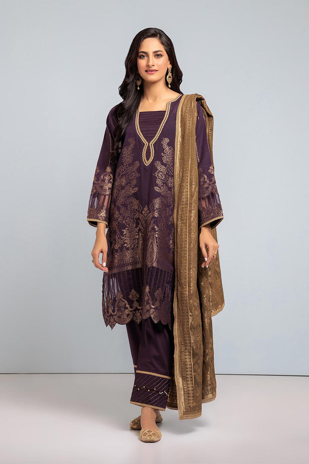 Magenta Pakistani Kameez Salwar Suit in Classical Jacquard Party Dress