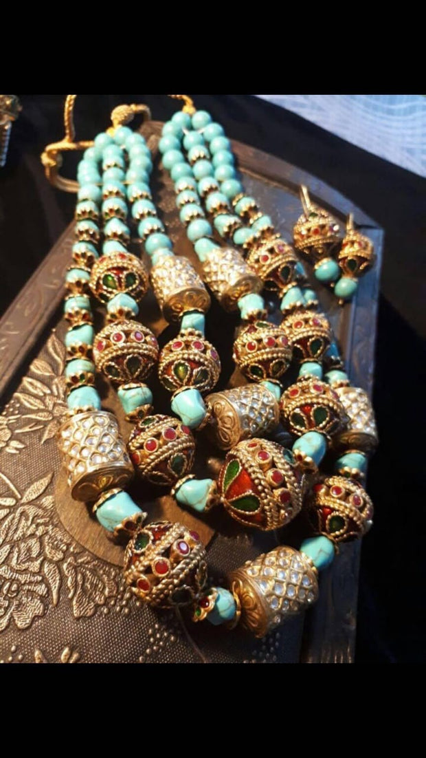 Mala Necklace Set with Turquoise Pearls