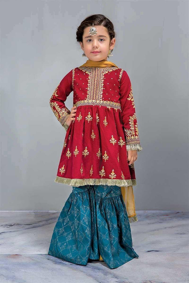  Maria. B Kids Dress in Reddish Maroon  Peti Frock Gharara 