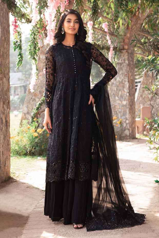 maria b black embroidered dress Embroidered Dress Maria B Velvet Dresses Maria B Winter Embroidered Velvet Suit DL-1205-Black And Beige