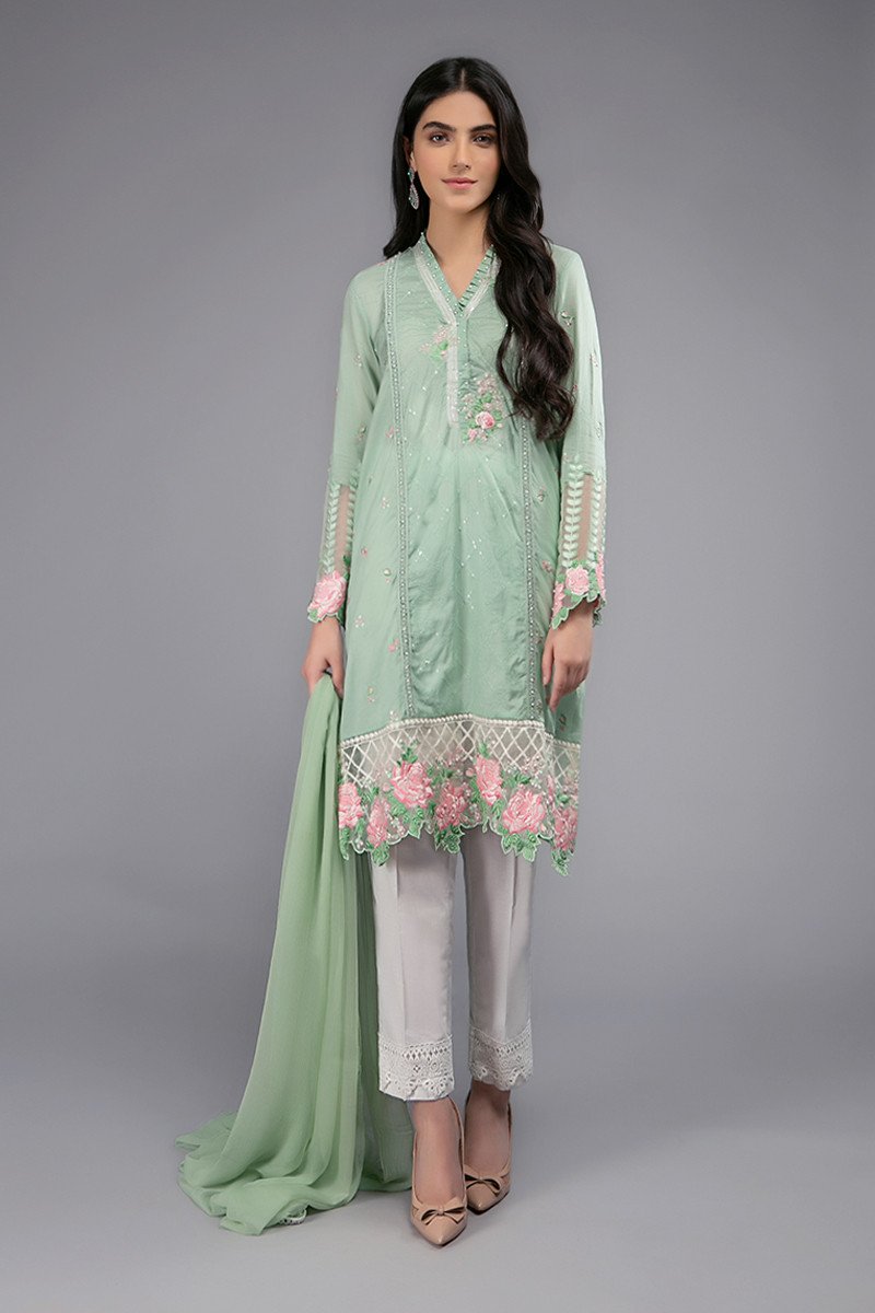 Maria B Eid Dress in Light Green Color #M9038