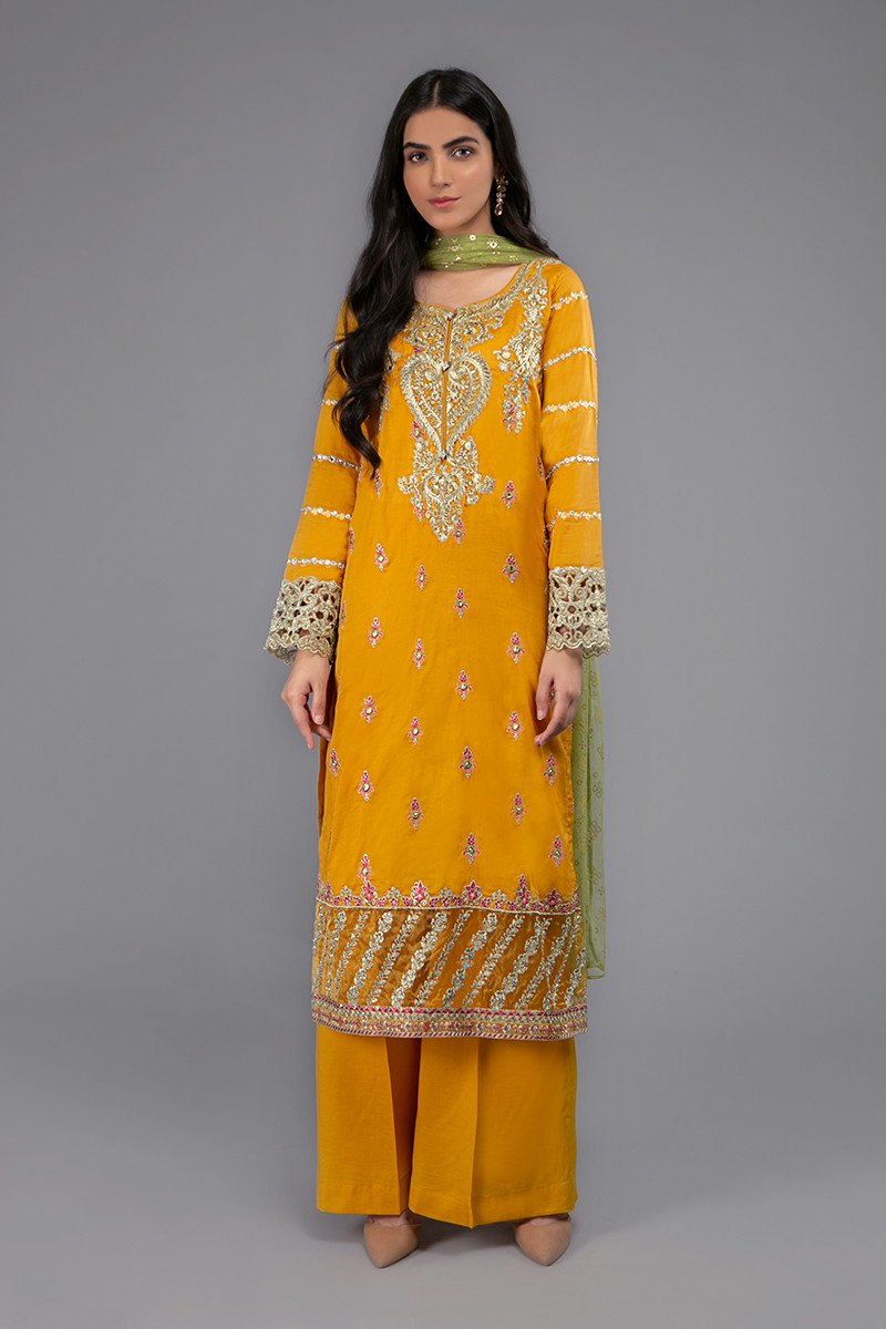 Maria B Eid Outfit in Mustard Color