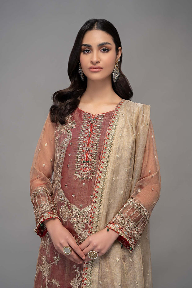 Maria B Maroon Net Embroidered Pakistani Kameez Salwar Party Wear