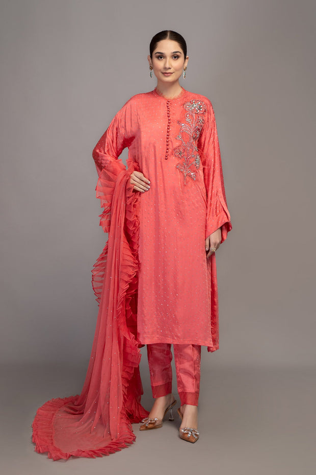 Maria B Peach Pakistani Kameez Salwar Suit Elegant Party Dress