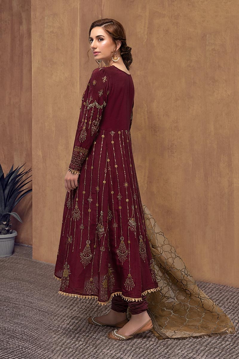 MariaB Designer Dress in Maroon Color Backside View
