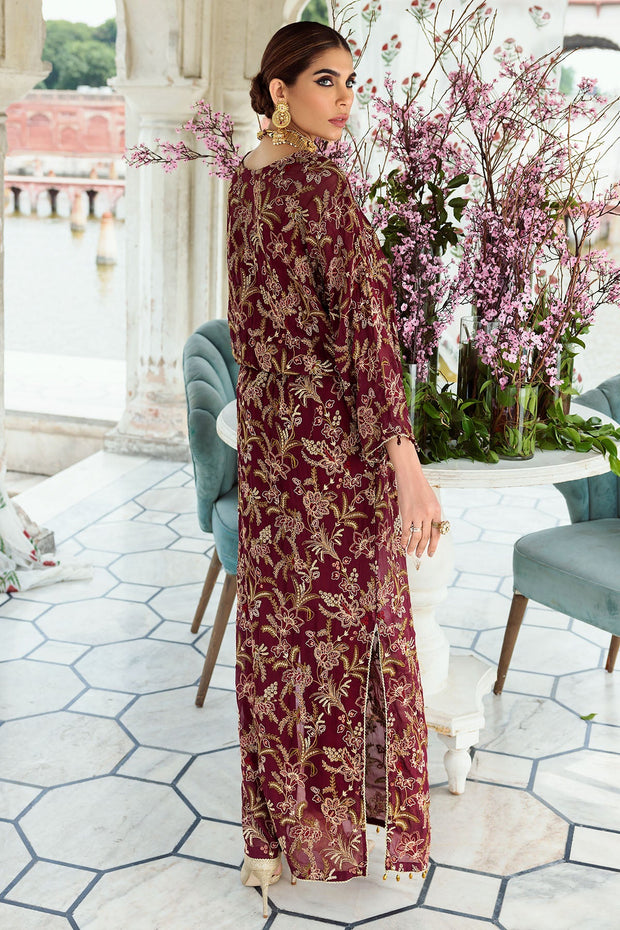 Maroon Embroidered Chiffon Pakistani Long Shirt Eid Dress MEDIUM Maroon Embroidered Chiffon Pakistani Long Shirt Eid Dress MEDIUM