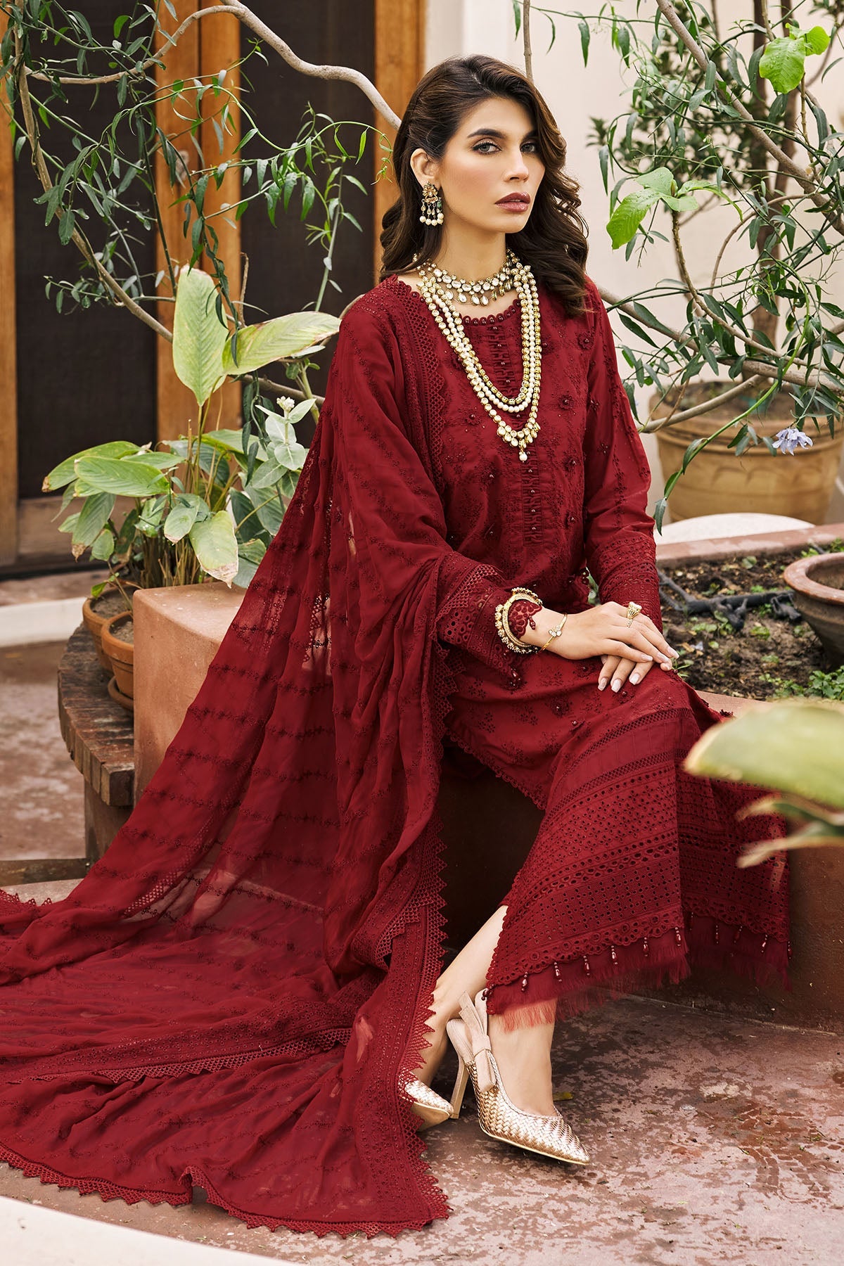Shop Embroidered Maroon Kameez Pakistani Party Dress Nameera by Farooq