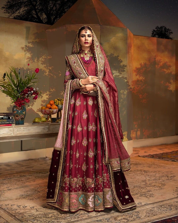 Maroon Pakistani Bridal Dress in Lehenga Choli Style Online