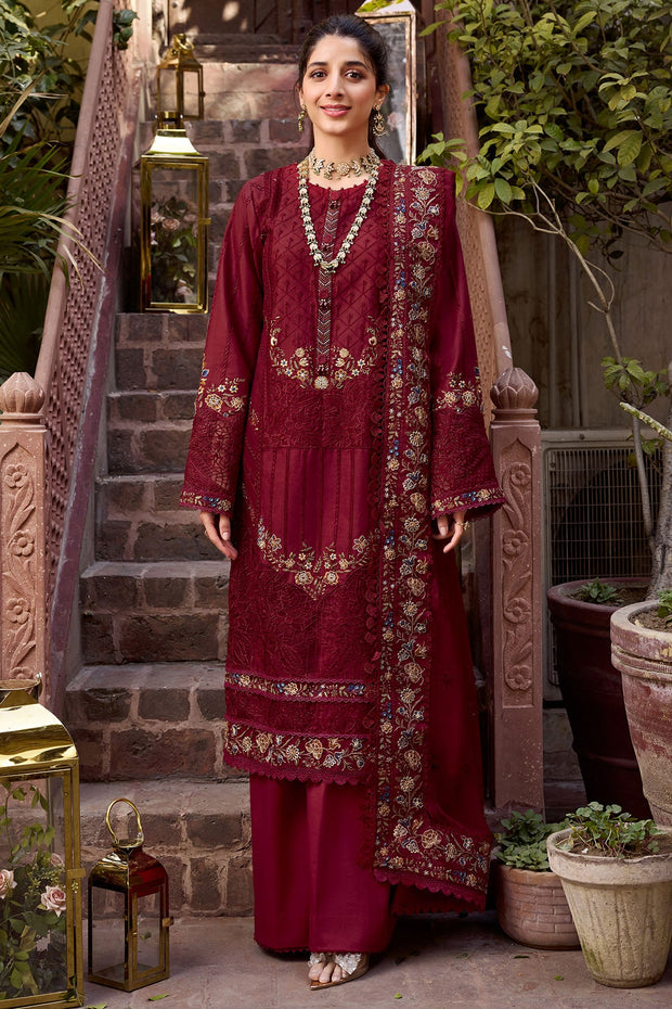 Maroon Pakistani Embroidered Kameez with Trousers Eid Dress