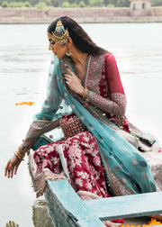 Maroon Pakistani Wedding Dress in Kameez Trouser Dupatta Style