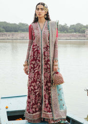 Maroon Pakistani Wedding Dress in Kameez Trouser Style