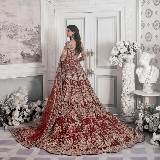 Maroon and Red Lehenga Maxi Dress Pakistani Bridal Wear 2023