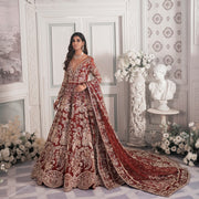 Maroon and Red Lehenga Maxi Dress Pakistani Bridal Wear