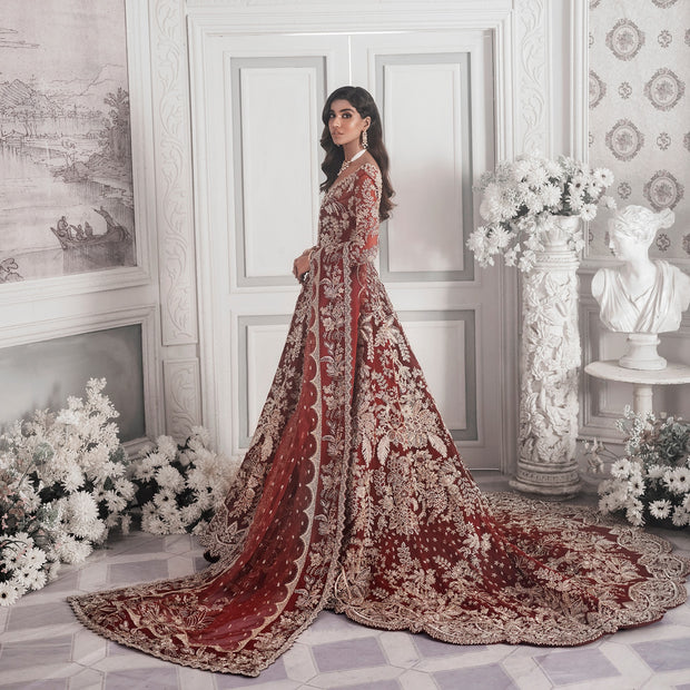 Maroon and Red Lehenga Maxi Dress Pakistani Bridal