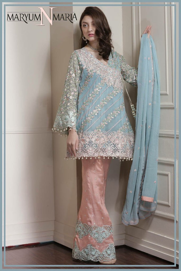 Ferozi Chiffon Dress by Maryum & Maira Model # C1618
