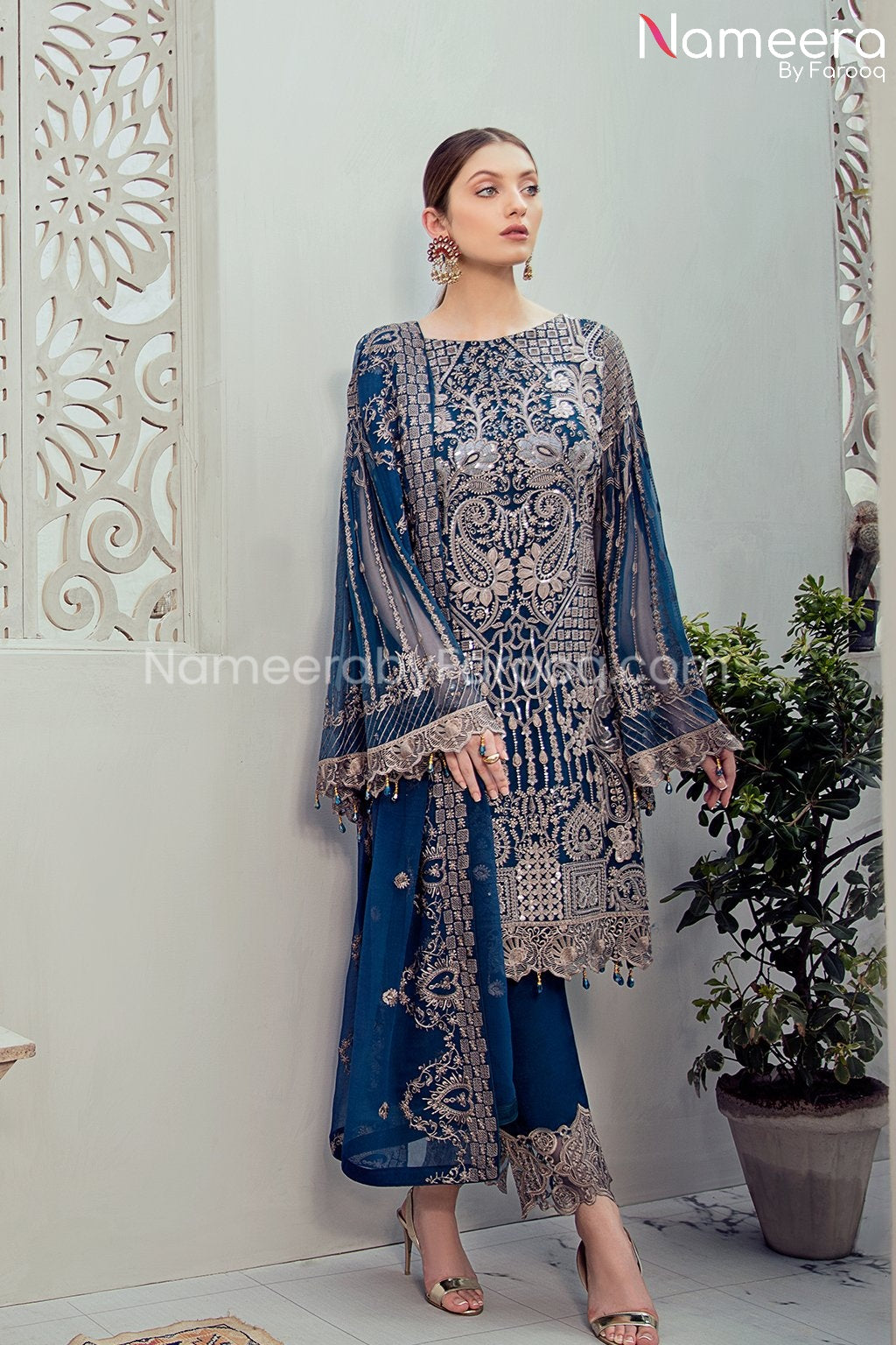 Maryum n Maria Embroidered Chiffon Dress